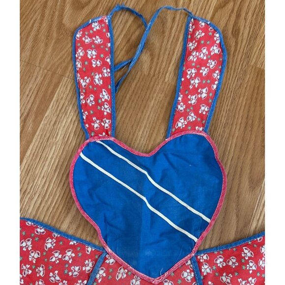 Vintage Kids Red Blue Bells Print Apron Heart-Shaped Details Adjustable Ties - Picture 3 of 8